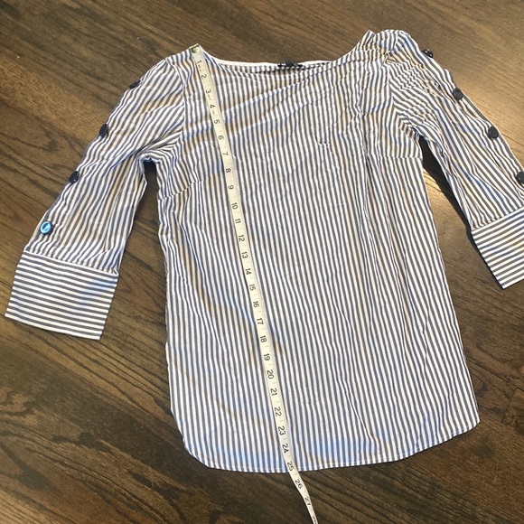 Talbots Blouse Stripe Striped Blue Gray White Buttons small EUC - Picture 2 of 10